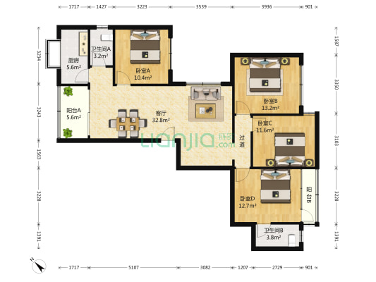 湖滨小区滨学楼 4室1厅2卫 123平方
