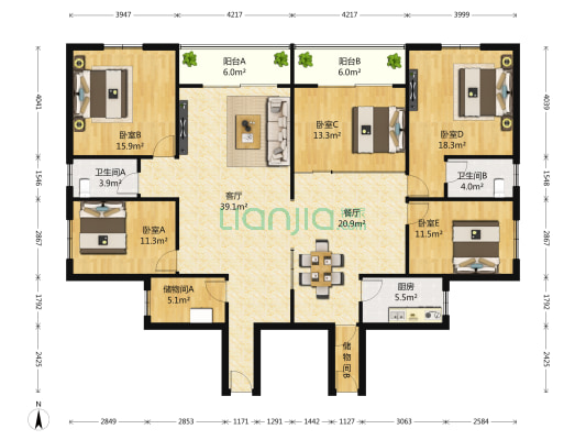 长堤春晓 5室2厅2卫 106平方