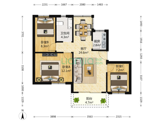 南北通3房 红本满五年唯一 税费少