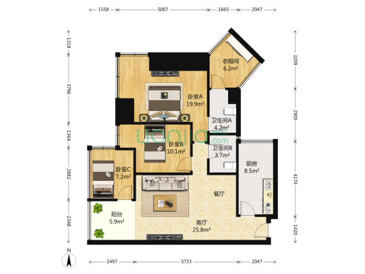 北欧印象 3室1厅2卫 89平方