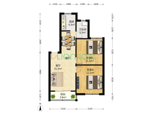 黄楼花苑 2室2厅1卫 76平方