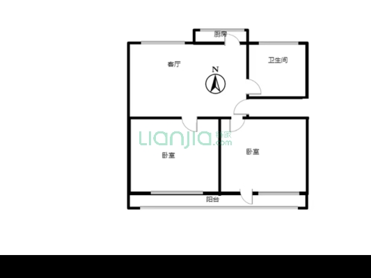 华北铝业北院生活小区 2室1厅 南 北-户型图