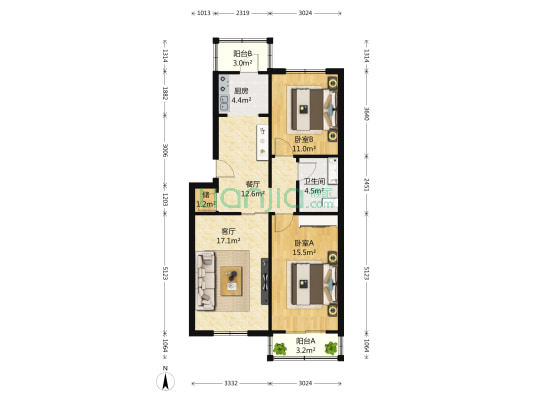 同泽园(津南区) 2室2厅1卫 99平方