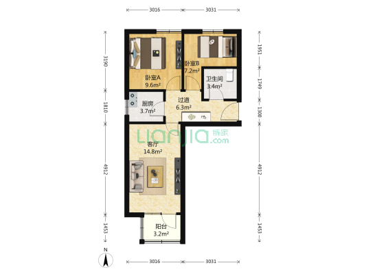 挂车厂宿舍 2室1厅1卫 59平方