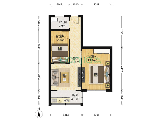 吉庆街（中山友好商圈） 2室1厅1卫 60平方