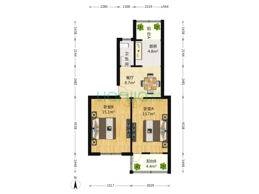武林巷38号 2室1厅1卫 60平方