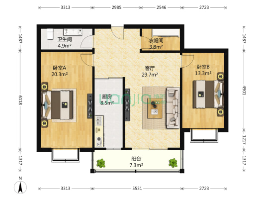 国隆唐巢 2室1厅1卫 71平方