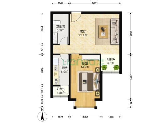 山水蓝维 1室1厅 480万