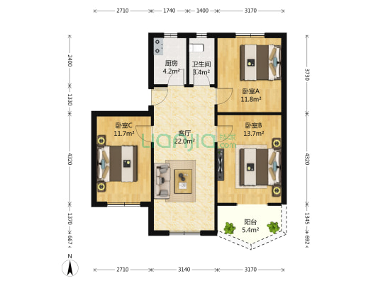 东新街19号 3室1厅1卫 97平方