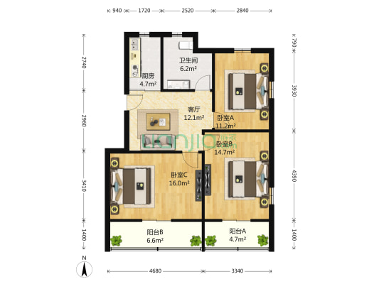 百安小区 3室1厅1卫 95平方