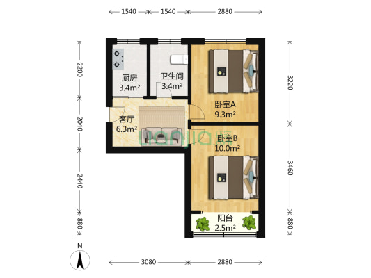 淞滨路160号 2室1厅1卫 60平方