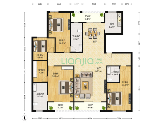 之江九里 4室1厅3卫 252平方