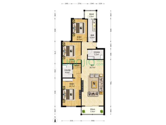 志新西路一号院 3室1厅2卫 131平方