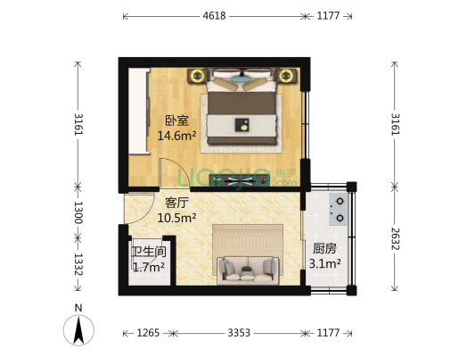 团结湖路 1室1厅1卫 37平方