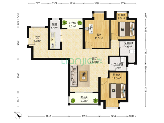米兰映象 3室1厅2卫 133平方