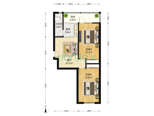外化成五里墩横街43号院 2室1厅1卫 67平方