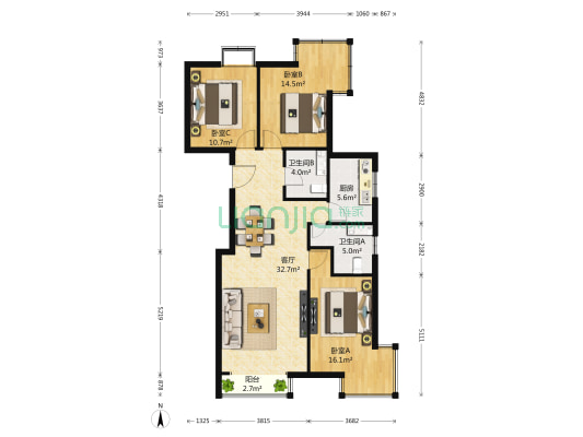 东方夏威夷南岸一期 3室1厅2卫 126平方