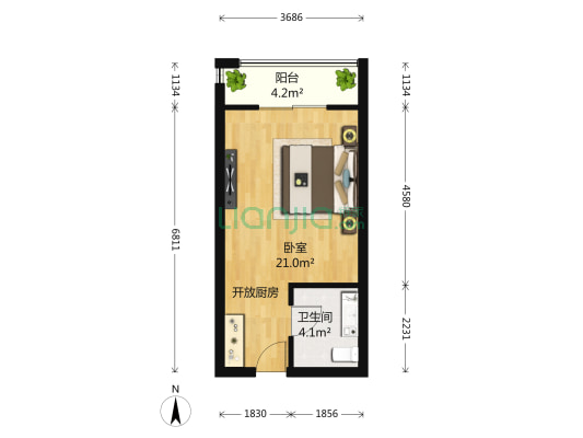 大华铂金华府 1室0厅1卫 41平方