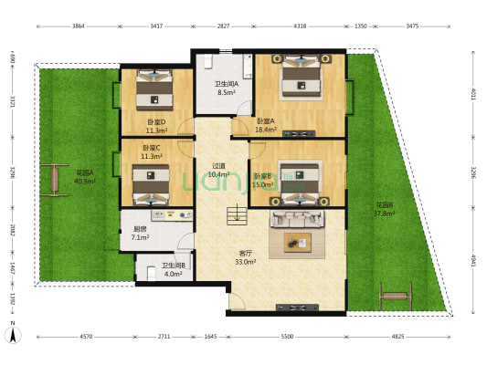 翰城 4室1厅2卫 135平方