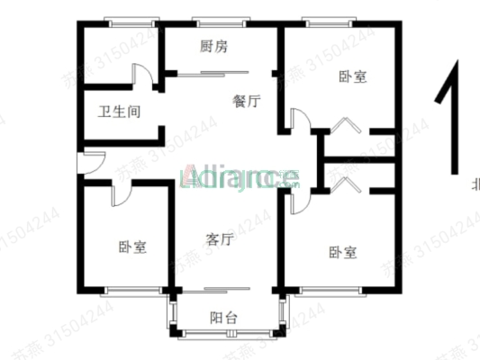物探局  广安B区  3居室  宜居小区-户型图