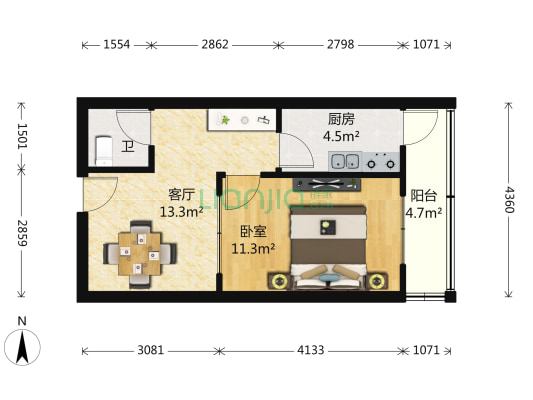 珠峰里 1室1厅1卫 49平方
