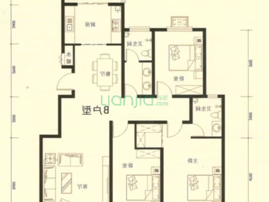 房子南北通透三居双卫毛坯房随意装修-户型图