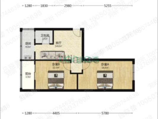 华北铝业北院生活小区 1室1厅 东 西-户型图