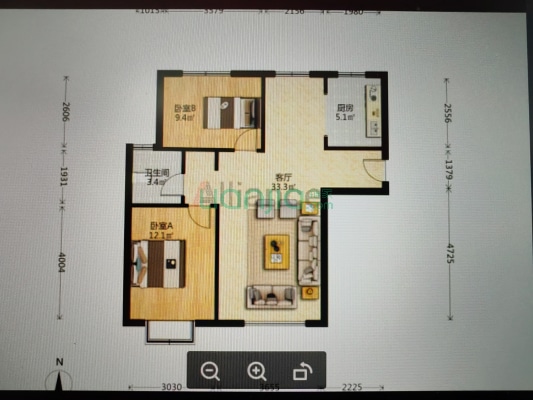 三利中和城C区南北通透中等装修   全天采光无遮挡-户型图
