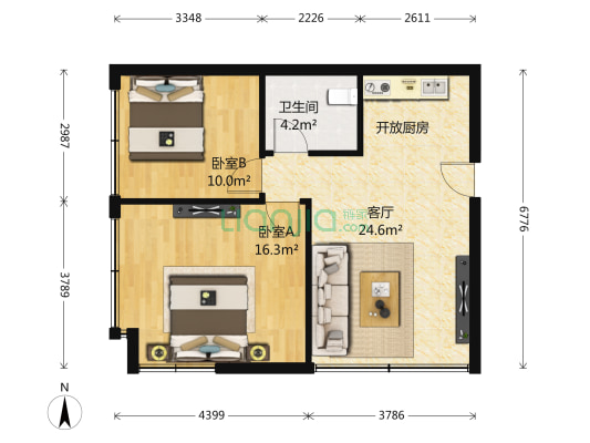 亿达康派公寓 2室1厅 西南