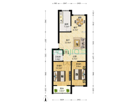 益博公寓 2室2厅1卫 83平方