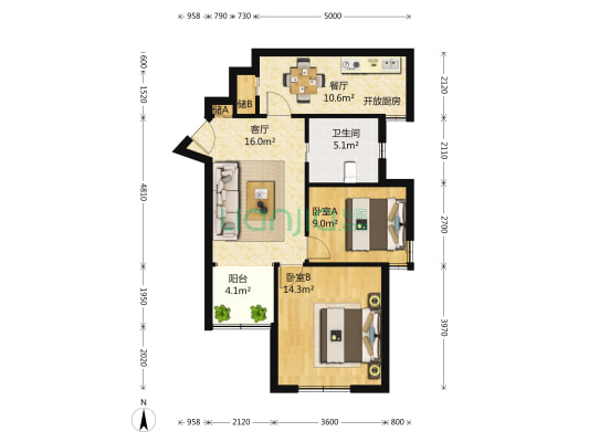 品新苑 2室2厅1卫 92平方