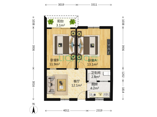 金鼎社区 2室1厅1卫 60平方