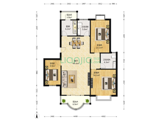 台湾村 3室1厅2卫 135平方