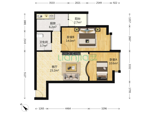 大发百度城 2室1厅1卫 89平方