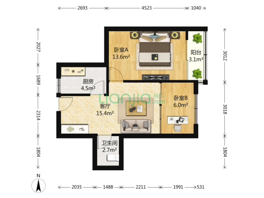 杭州路167号 2室1厅1卫 61平方