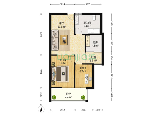 盛元慧谷 2室1厅1卫 97平方