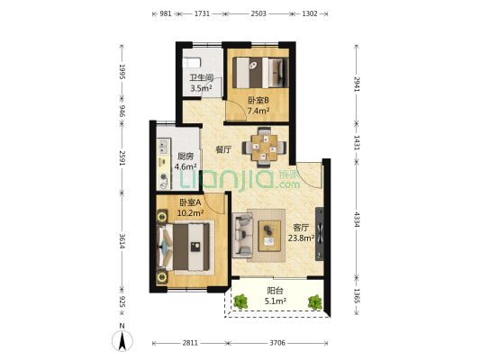 玫瑰园小区 2室1厅1卫 68平方