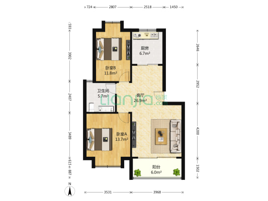 天润城第六街区 2室1厅1卫 89平方