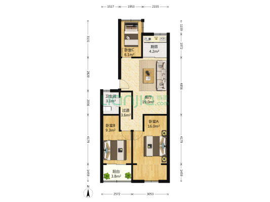东大影壁5号 3室1厅1卫 82平方