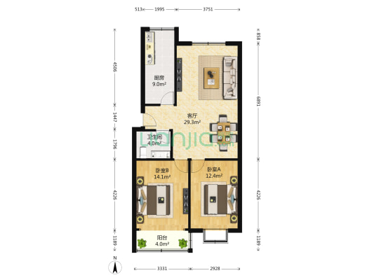 新俪都花园一小区 2室1厅1卫 97平方