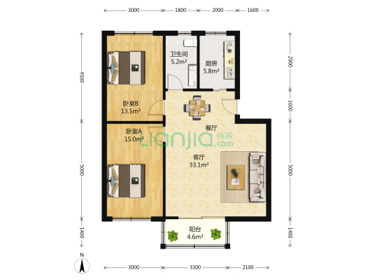 巨野公寓 2室2厅1卫 81平方