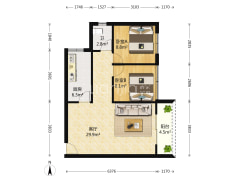 住家精装两房，带家电家具，野开阔户型方正-重庆两江铂金时代户型图