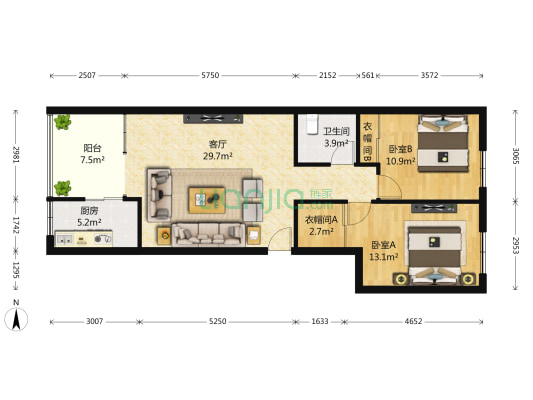森桦苑 2室1厅1卫 100平方