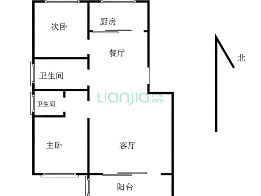 燕赵花园低楼层两居室双卫南北通透-户型图