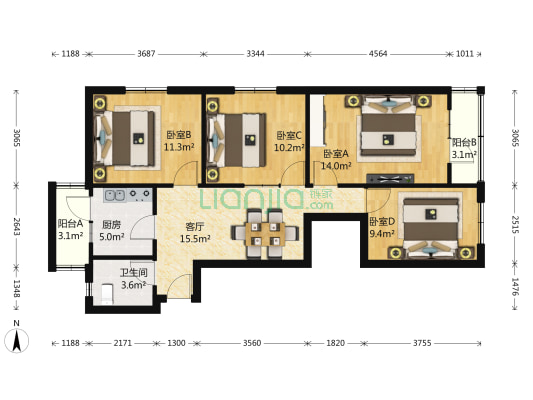 小营干休所 4室1厅1卫 100平方