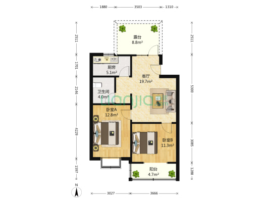 桐兴园 2室1厅1卫 76平方