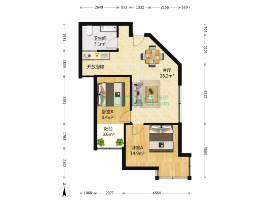 绿洲康城亲水湾(中央区) 2室1厅1卫 81平方