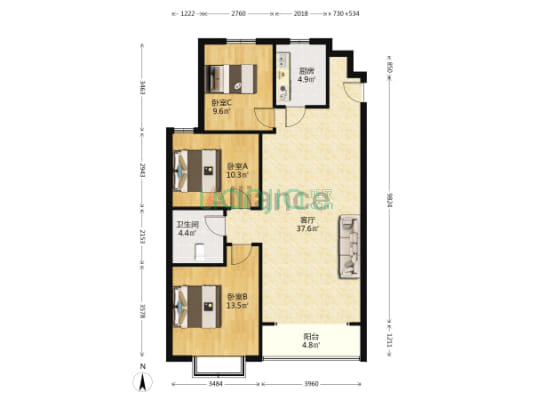 鸿盛旺京 三居 好楼层 房本满 带地下室-户型图