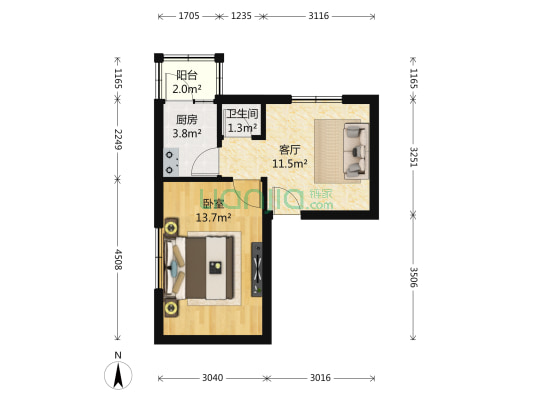 纬六路66-1号 1室1厅1卫 42平方