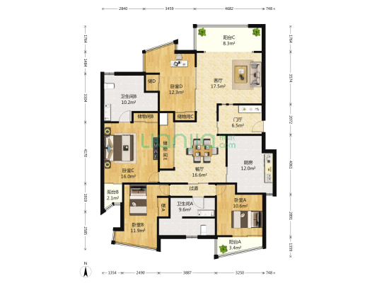 云岭居 4室2厅2卫 172平方